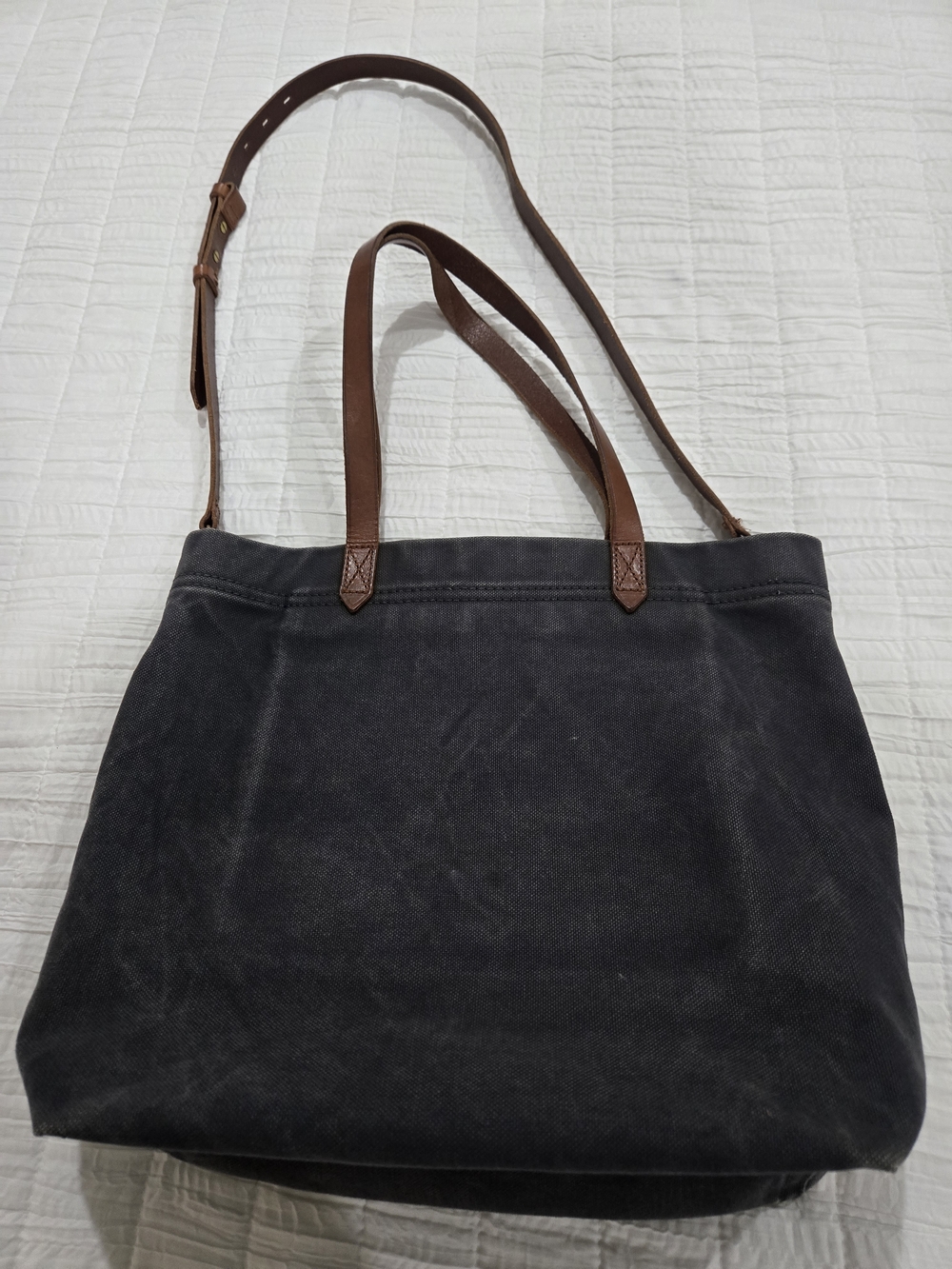 Madewell Navy Canvas Tote with Brown Leather Straps